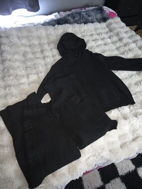 Black Knit Hoodie and Matching Pants Set